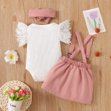 T-shirt met kant voor meisjes, tweedelige set met jarretelrok