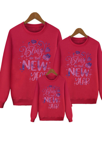 Being In The New Year Letter Print Familie Rundhals Langarm T-Shirt Trendiges Eltern-Kind-Sweatshirt