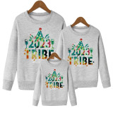 Tribe Christmas 2023 Letter Print Parent-Child T-Shirt Family Long Sleeve Round Neck Sweatshirt