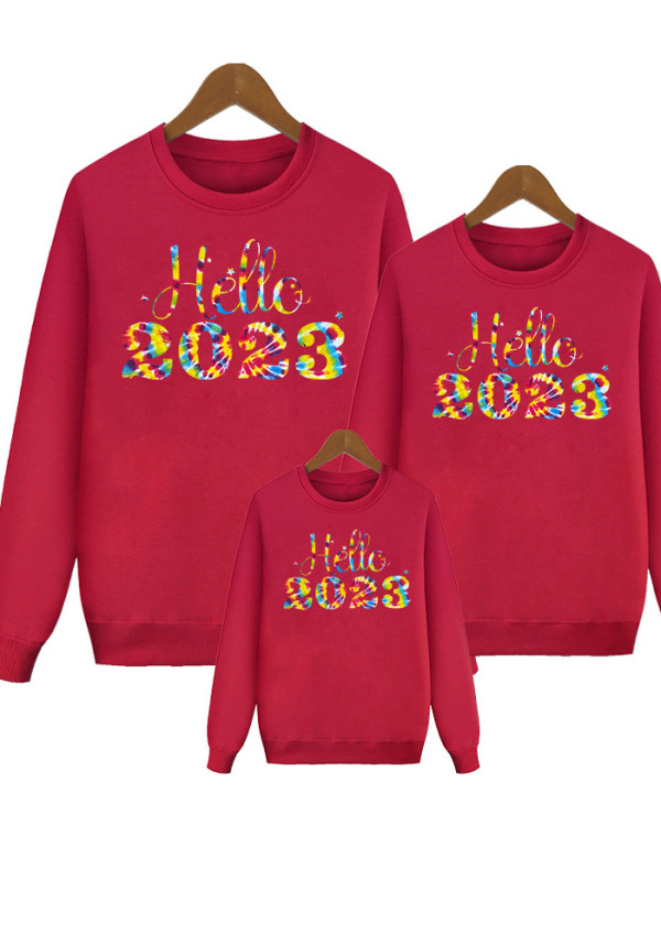 Hello 2023 Multi-Color Letter Printed Parent-Child Outfit Autumn Winter Sweatshirt Family Fashion Long Sleeve T-Shirt