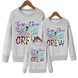 Firework Wine Glasses New Year Letter Printing Family Parent-Child Outfit Trendy Long Sleeve Round Neck Sweatshirt