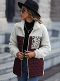 Casual Plush Women's Long Sleeve Loose Round Neck Patchwork Zipper Animal Double Sided Fleece Coat