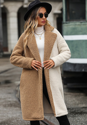 Velours à la mode automne et hiver manteau pour femmes manches longues couleur contraste style col rabattu bulle velours manteau décontracté