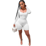 Women's Spring Ribbed Square Neck Sexy Slim Casual Cargo Rompers