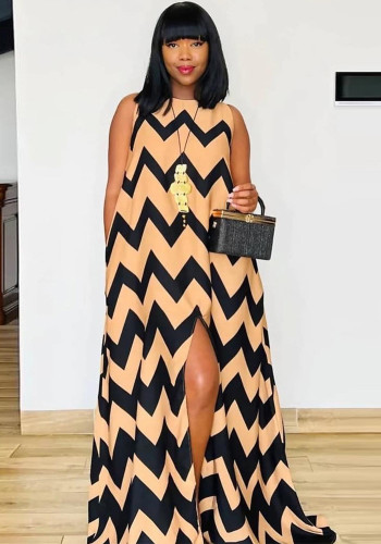 Sexy trend slanke lange jurk met digitale print aan de zijkant