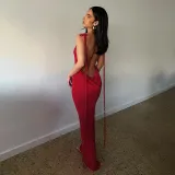 Sexy Slim Long Dress Lace up Low Back Bodycon Long Dress Women