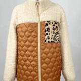 Casual Plush Women's Long Sleeve Loose Round Neck Patchwork Zipper Animal Double Sided Fleece Coat
