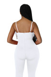 Spring Summer Women's Solid Zipper Sling Diamond Chain Feather Jumpsuit