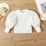 Middle and small girls' Spring and Autumn bubble sleeve top pu Leather belt waist leather pants suit