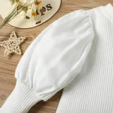Middle and small girls' Spring and Autumn bubble sleeve top pu Leather belt waist leather pants suit