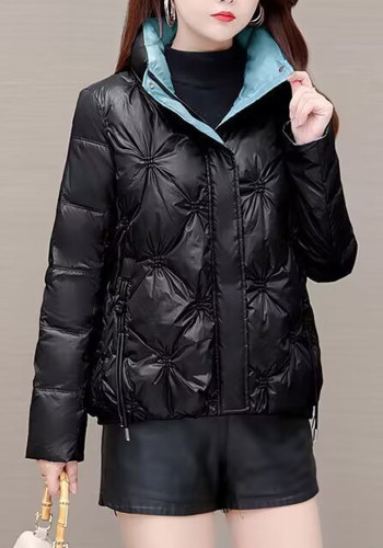 Jaqueta de penas feminina inverno moda Trend Stand Collar coat