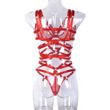 Valentine's Day Red Funny Underwear Complex Lace Up See Through Mesh lace Hollow Onesie Girl