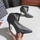 Sandals Women's High Heels Early Autumn Sexy Pointed Thin Heel Mesh Socks Hollow out Rhinestone Socks Boots Short Boots Cool Boots