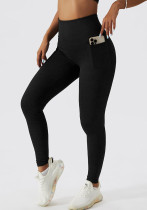 Pantalones de yoga de secado rápido Pantalones de fitness para correr al aire libre con bolsillo para mujer Pantalones ajustados de cintura alta elásticos
