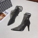 Sandals Women's High Heels Early Autumn Sexy Pointed Thin Heel Mesh Socks Hollow out Rhinestone Socks Boots Short Boots Cool Boots