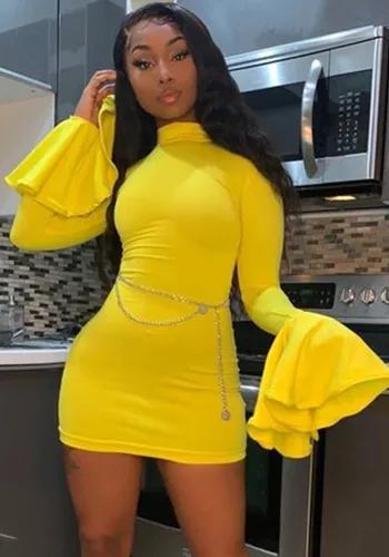 Women'S Solid Color Sexy Flare Sleeve Dress Nightclub Wear