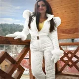 Winter Outdoor Fashion Skiing Suit Hooded Outdoor Sports Zipper Ladies Ski Jumpsuit