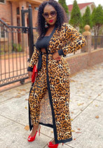 Damen Casual Fashion Sexy Leopard Print Long Cardigan Coat