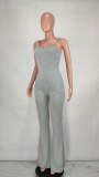 Gray Straps Bell Bottom Pocket Casual Jumpsuit