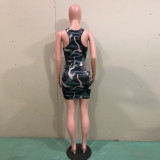 Sexy Camouflage Print Cutotut Tank Dress