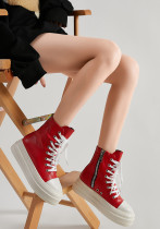 High-Top-Schuhe mit dicken Sohlen Damen seitlicher Reißverschluss zum Schnüren Freizeitschuhe Trendige Plateauschuhe