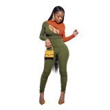 Women'S Clothessexy Club Style Zip Ribbed Color Contrast Jumpsuit