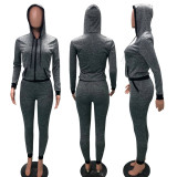 Women'S Zip Hooded Long Sleeve Tracksuit Two-Piece Trousers Set