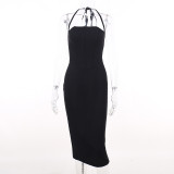Chic Tunic Halter Neck Dress French Style Fitted Party Dress Maxi Dress