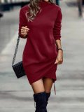 Women Solid Color Turtleneck Long Sleeve Dress