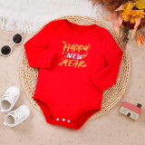 Baby girl red printed long-sleeved romper