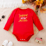 Baby girl red printed long-sleeved romper