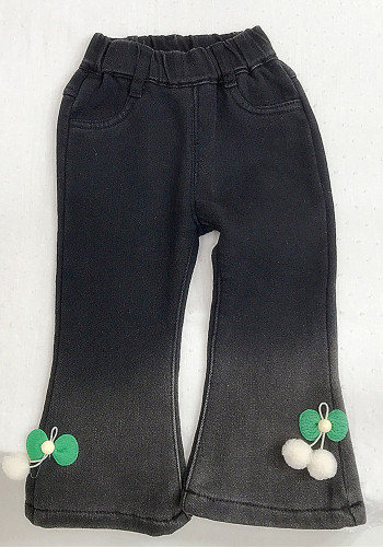 Pantalones de mezclilla con fondo de campana cálidos para otoño e invierno para niña