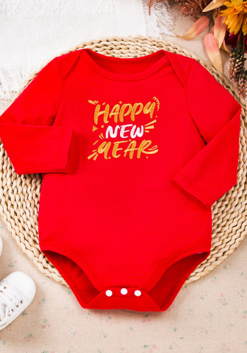 Pagliaccetto a maniche lunghe stampato rosso per neonata