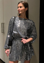 Frauen Casual Solid Lace-Up Pailletten-Stickerei-Kleid