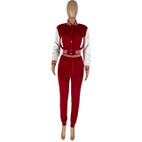 Women's autumn and winter ribbon patchwork bomber suit