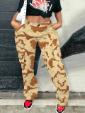 Women's high waist straight tube multicolor camouflage cargo pants
