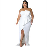 Plus Size Women's Fashion Chic Solid Color Irregular Pleated Sleeveless Dress