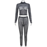 Women's fashion suit mesh printed Casual trousers two-piece set for women