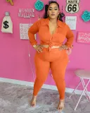 Plus Size Women's Solid Shirt Pant Set