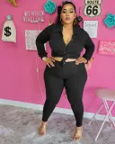 Plus Size Women's Solid Shirt Pant Set