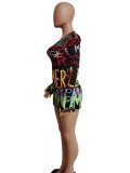 Women's Autumn and Winter Tight Fitting Sexy Night Club Colorful Letter Print Casual Dress