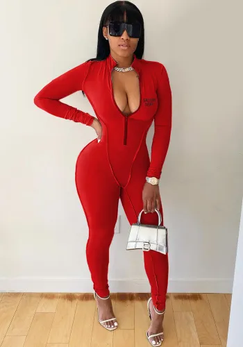 Women's Letter Zipper Elastic Butt Lift Sports Yoga Jumpsuit
