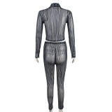 Women's fashion suit mesh printed Casual trousers two-piece set for women