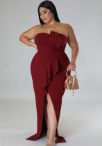 Plus Size Women's Fashion Chic Solid Color Irregular Pleated Sleeveless Dress
