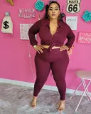 Plus Size Women's Solid Shirt Pant Set