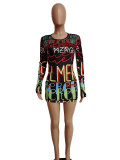 Women's Autumn and Winter Tight Fitting Sexy Night Club Colorful Letter Print Casual Dress