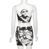 Summer Women's Sexy Sleeveless Tank Top High Waist Slim Skirt Two Piece Set