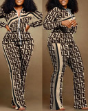Women's winter long sleeve Casual printed two-piece suit