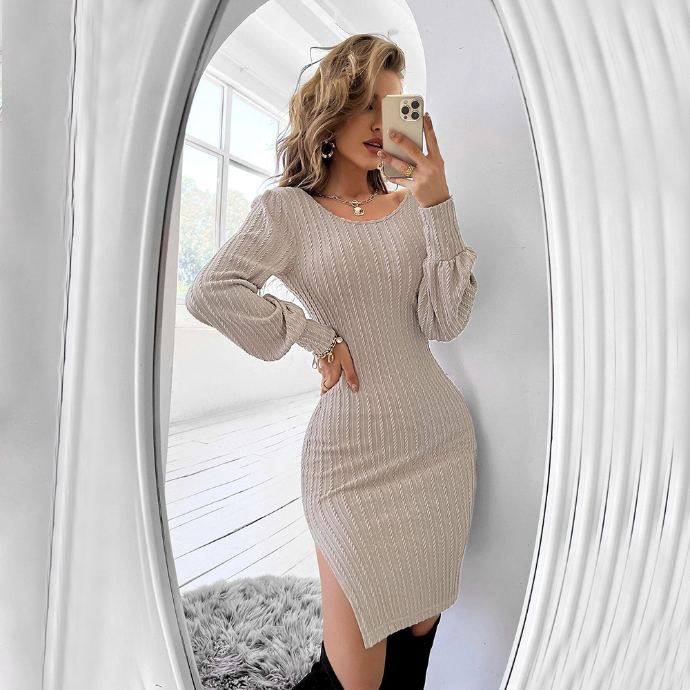 Women's sexy wrap chest Patchwork Mesh long sleeve Bodycon Dress