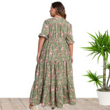 Grote maten dames zomer Boheemse print losse casual maxi-jurk